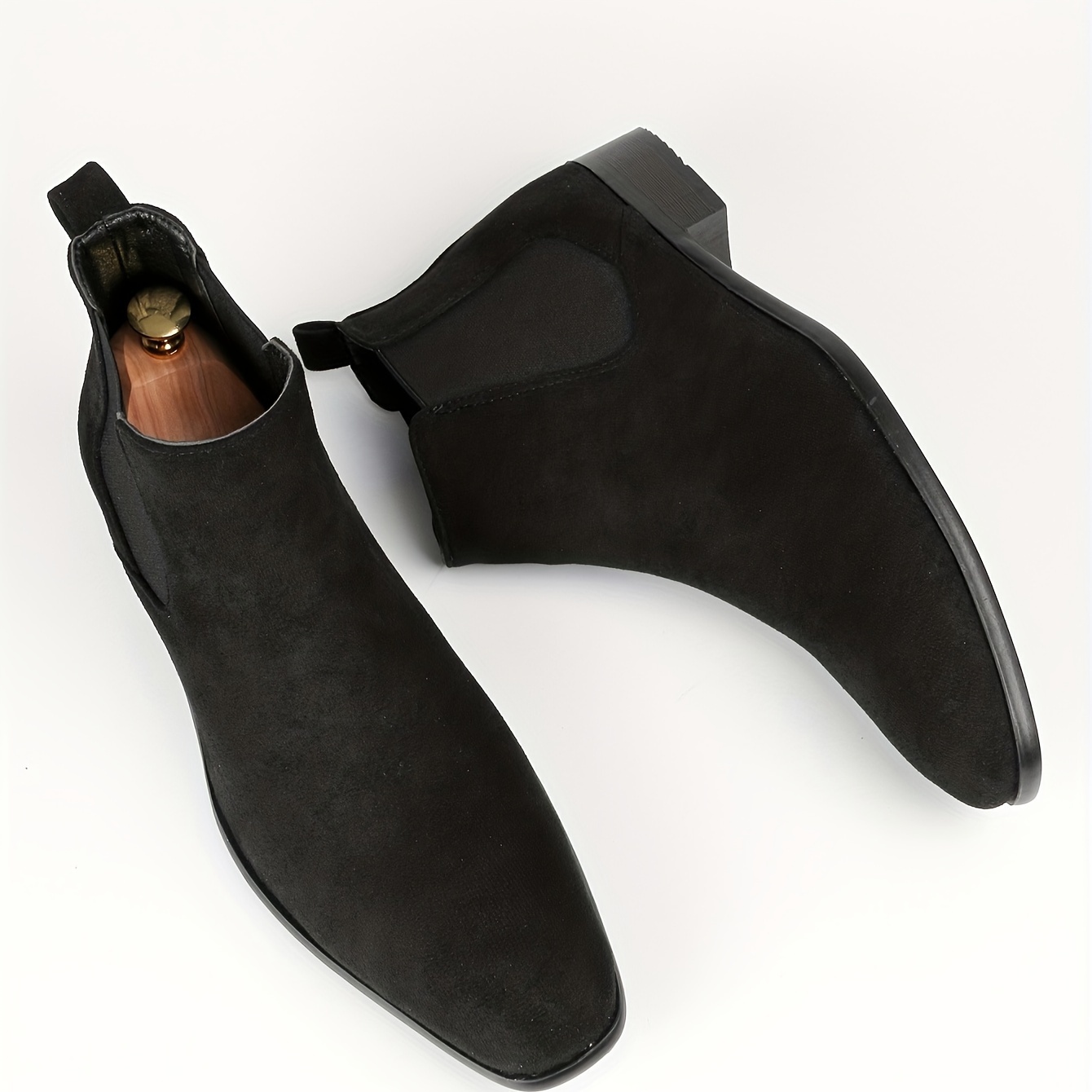 mens solid color squared toe chelsea boots wear resistant anti skid slip on ankle boots for business office details 0
