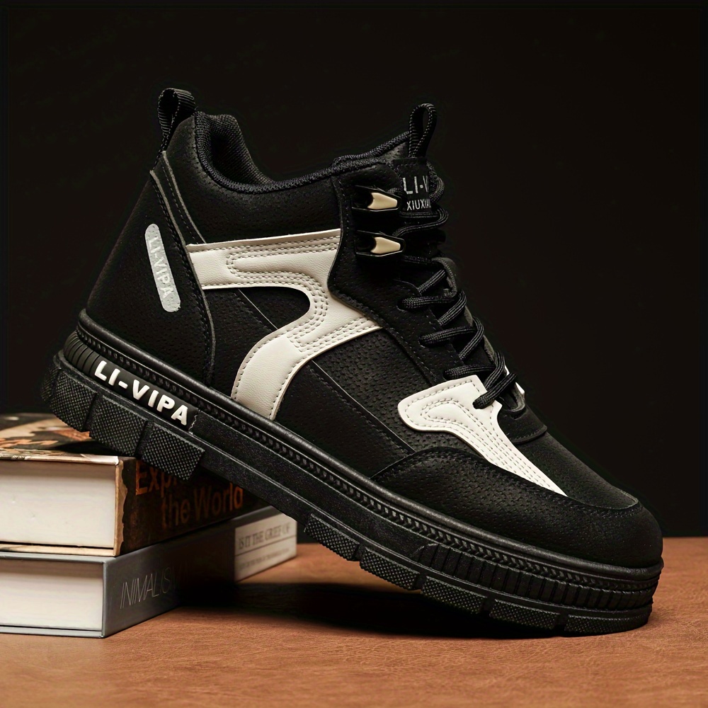 mens fashion skate shoes breathable non slip lace up sneakers with synthetic leather uppers for outdoor spring and autumn details 1