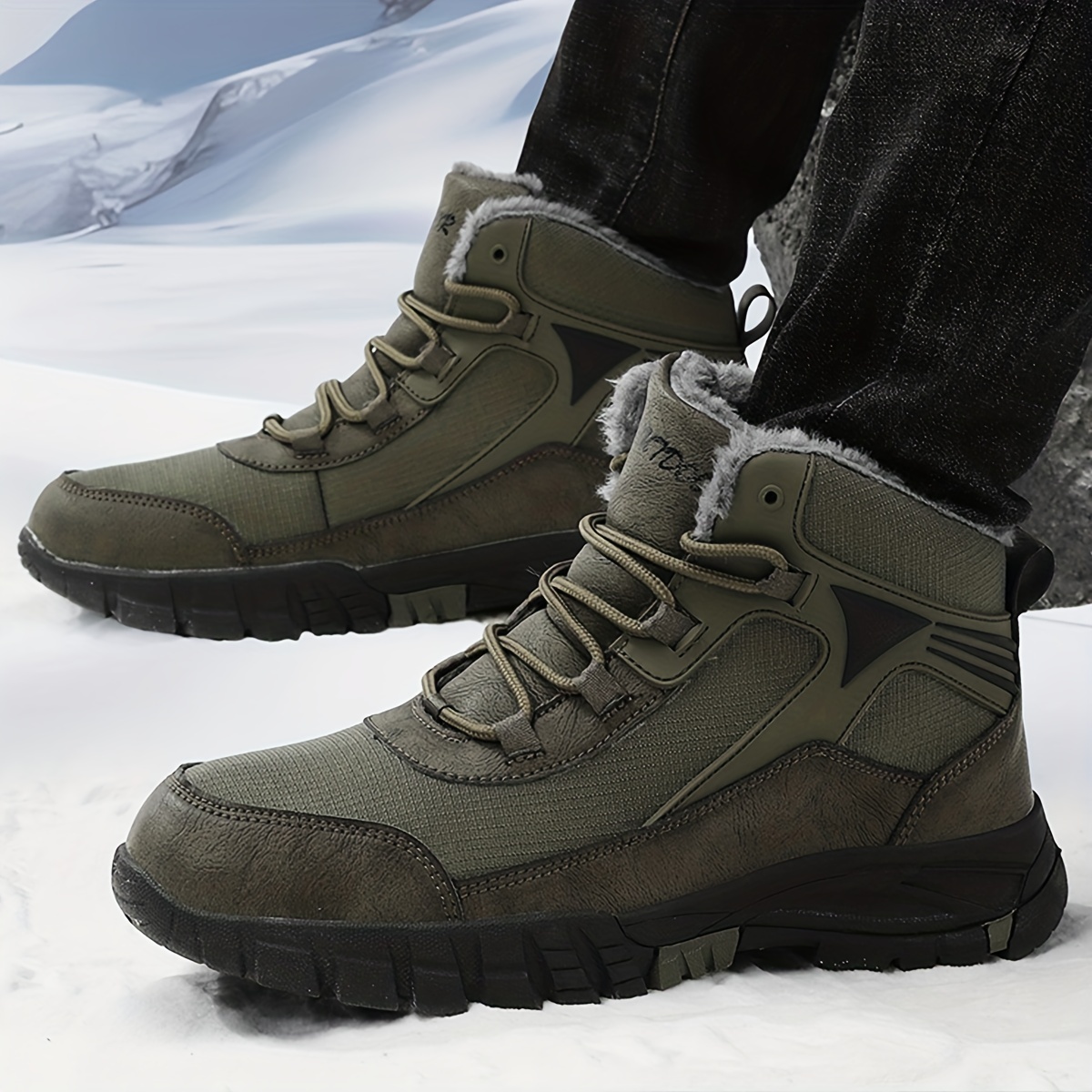 mens slip resistant snow boots outdoor winter thermal shoes windproof hiking boots with fuzzy lining details 4