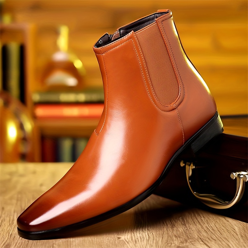 mens fashion casual pu leather boots non slip formal dress shoes with side zippers for outdoor details 7