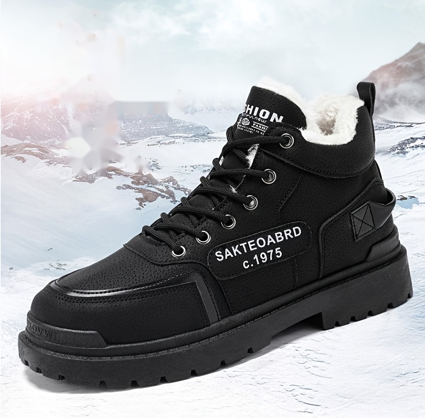 mens sturdy work plush lined boots lace up boots comfortable and thermal winter shoes sneakers details 2