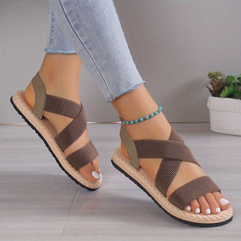 womens solid color flat sandals open toe elastic strap slip on shoes casual outdoor beach sandals details 11