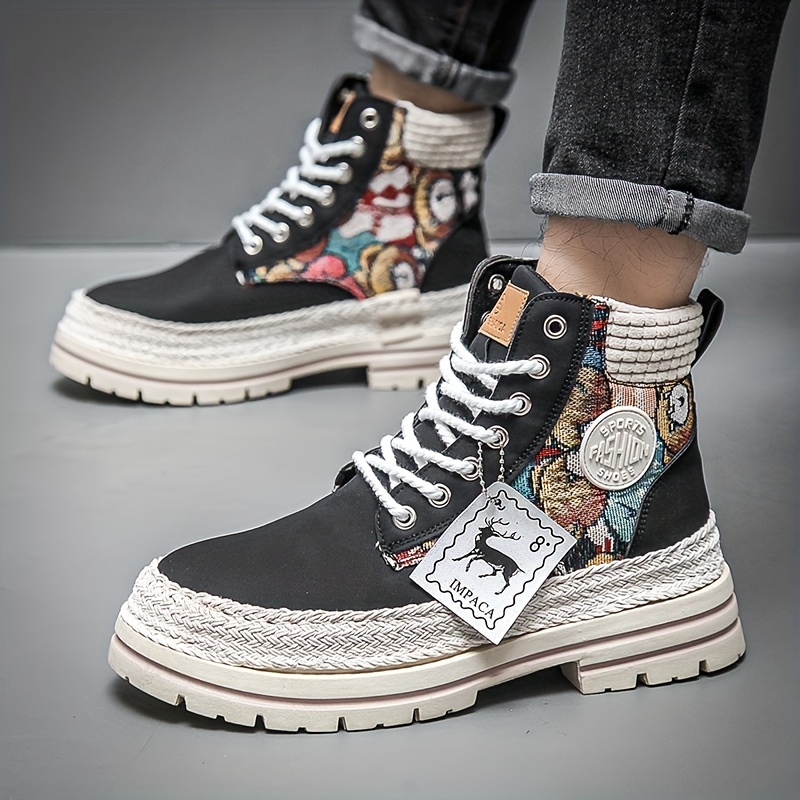 mens casual high boots durable slip resistant lace up walking shoes with thick soles for outdoor spring autumn and winter details 9