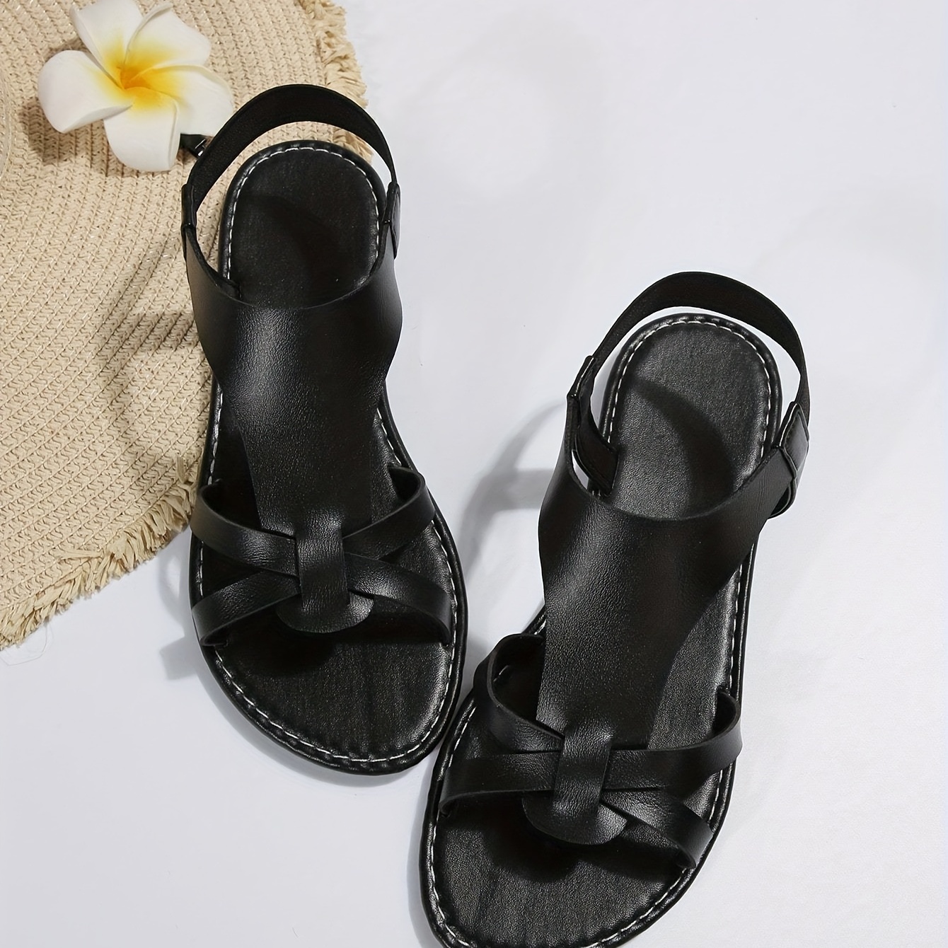 womens casual flat sandals cross strap open toe elastic strap slip on shoes casual going out beach sandals details 4