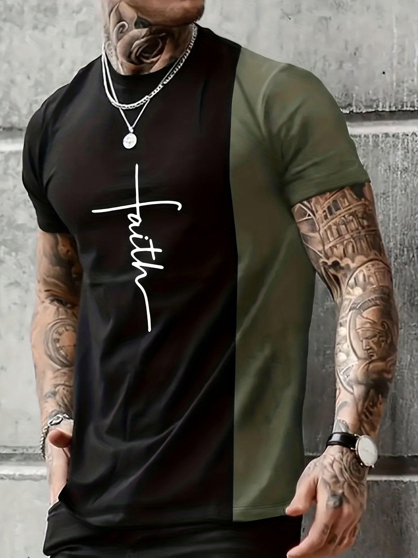 faith color block print t shirt tees for men casual short sleeve tshirt for summer spring fall tops as gifts details 5