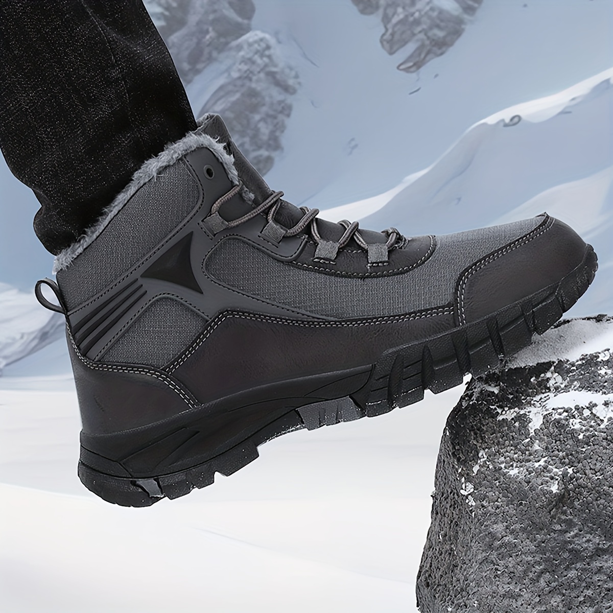 mens slip resistant snow boots outdoor winter thermal shoes windproof hiking boots with fuzzy lining details 7