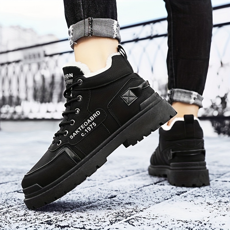 mens sturdy work plush lined boots lace up boots comfortable and thermal winter shoes sneakers details 1