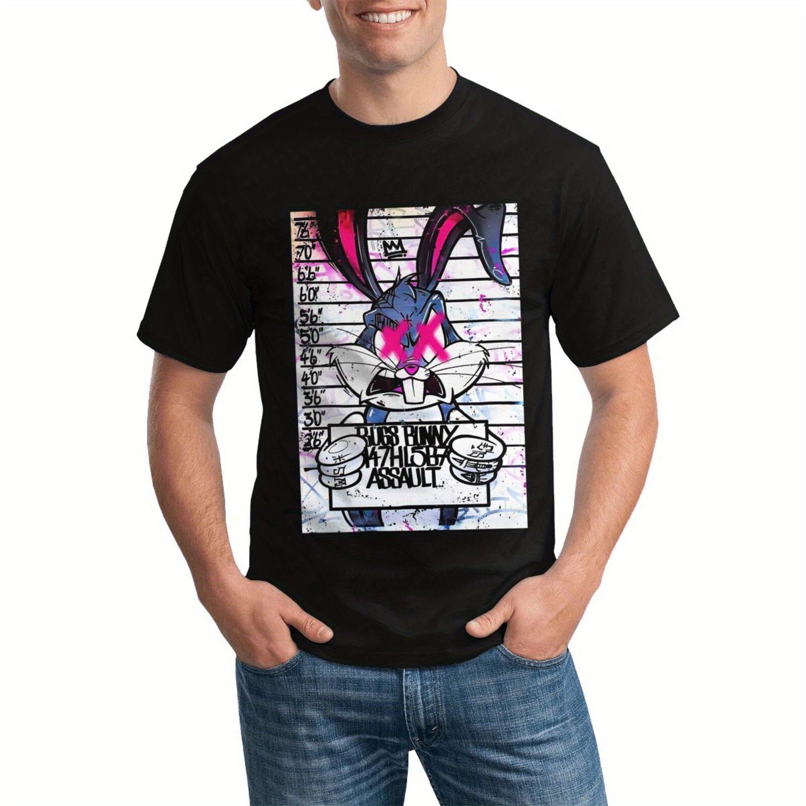 trendy cartoon angry bunny pattern print mens comfy t shirt graphic tee mens summer outdoor clothes mens clothing tops for men details 1
