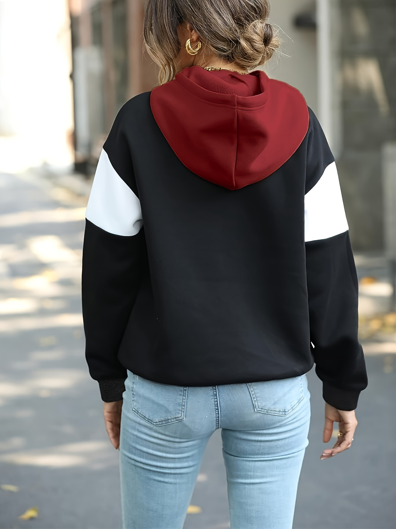 color block drawstring hoodie casual long sleeve novelty hoodies sweatshirt womens clothing details 9