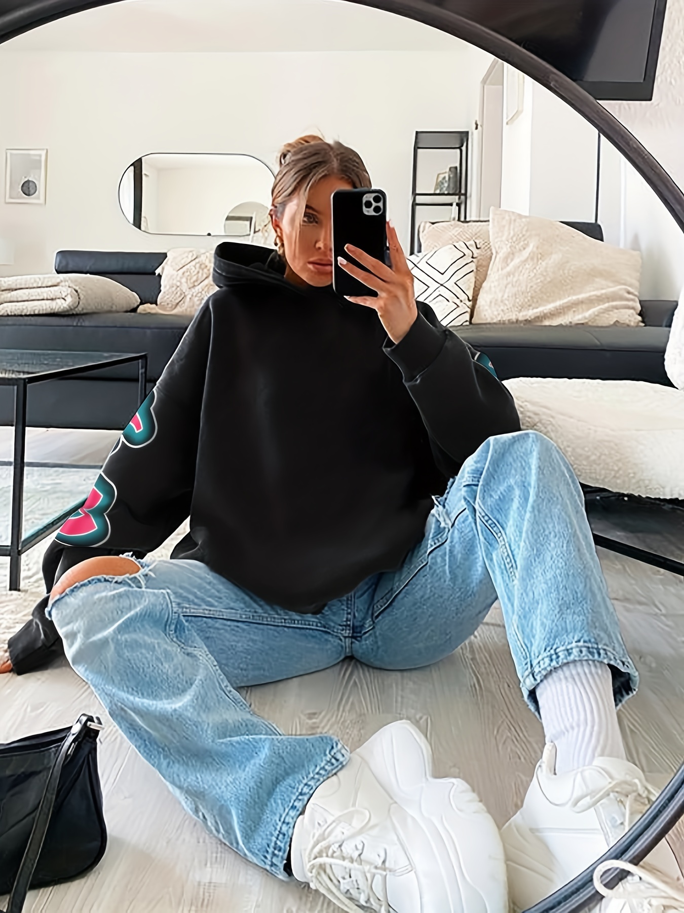 letter print loose hoodie casual long sleeve hoodies sweatshirt womens clothing details 30