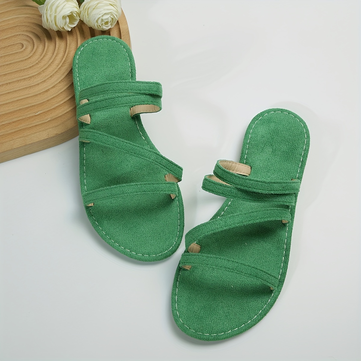 womens casual flat slides open round toe suedette slide sandals comfy casual slide shoes details 3