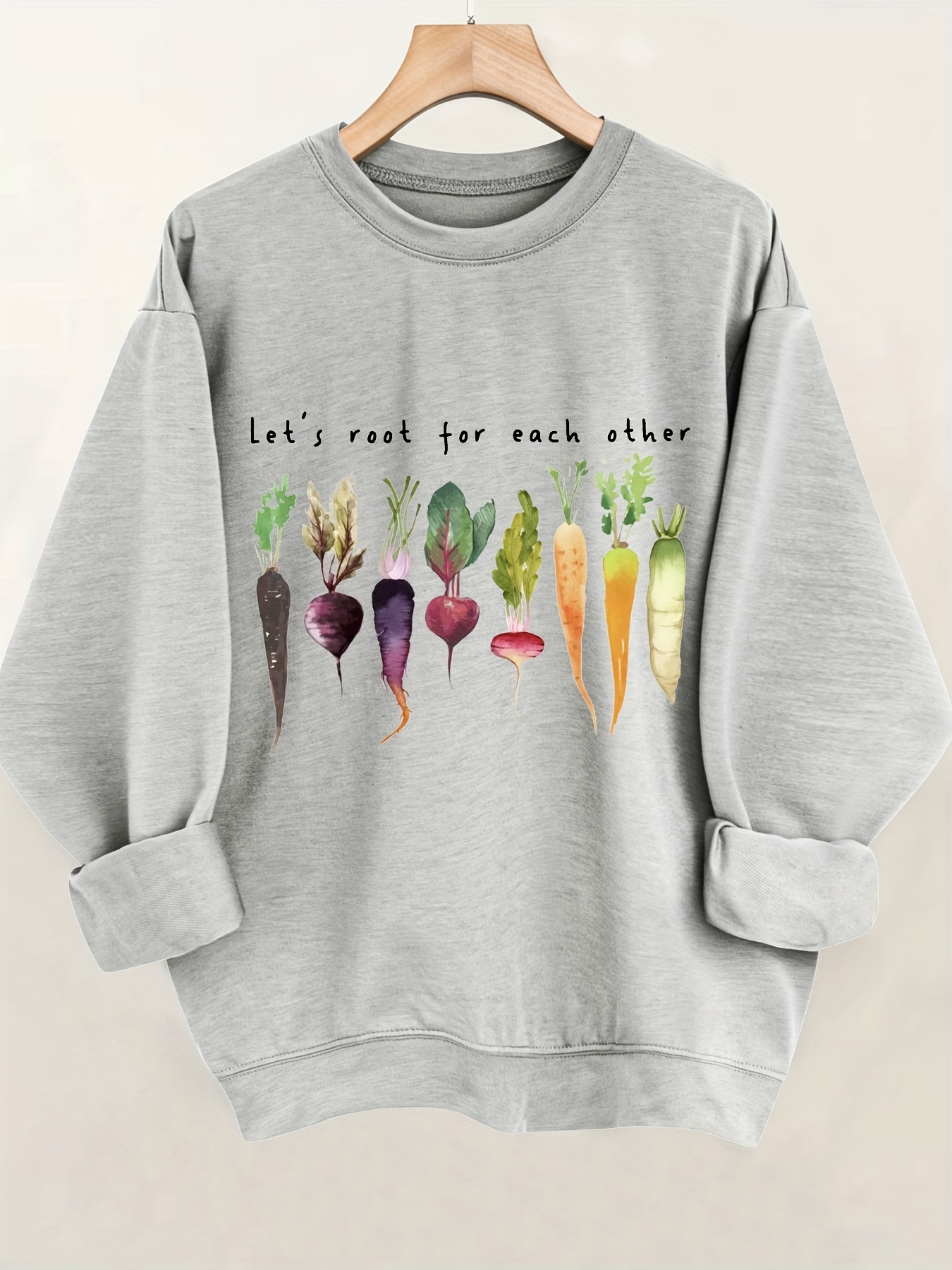 carrot letter print pullover sweatshirt casual long sleeve crew neck sweatshirt for fall winter womens clothing details 0