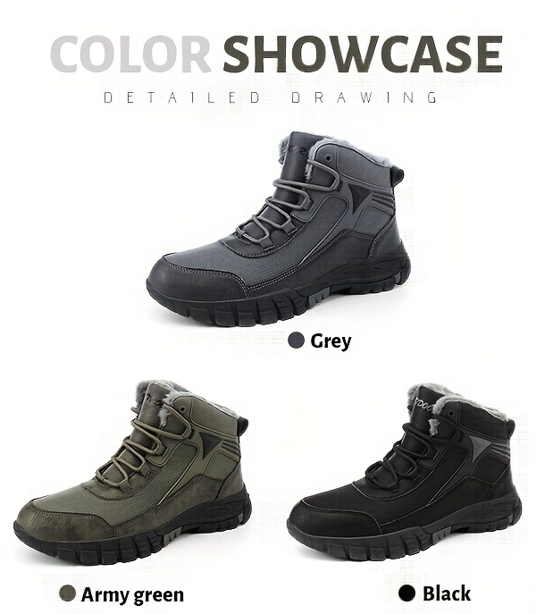 mens slip resistant snow boots outdoor winter thermal shoes windproof hiking boots with fuzzy lining details 2