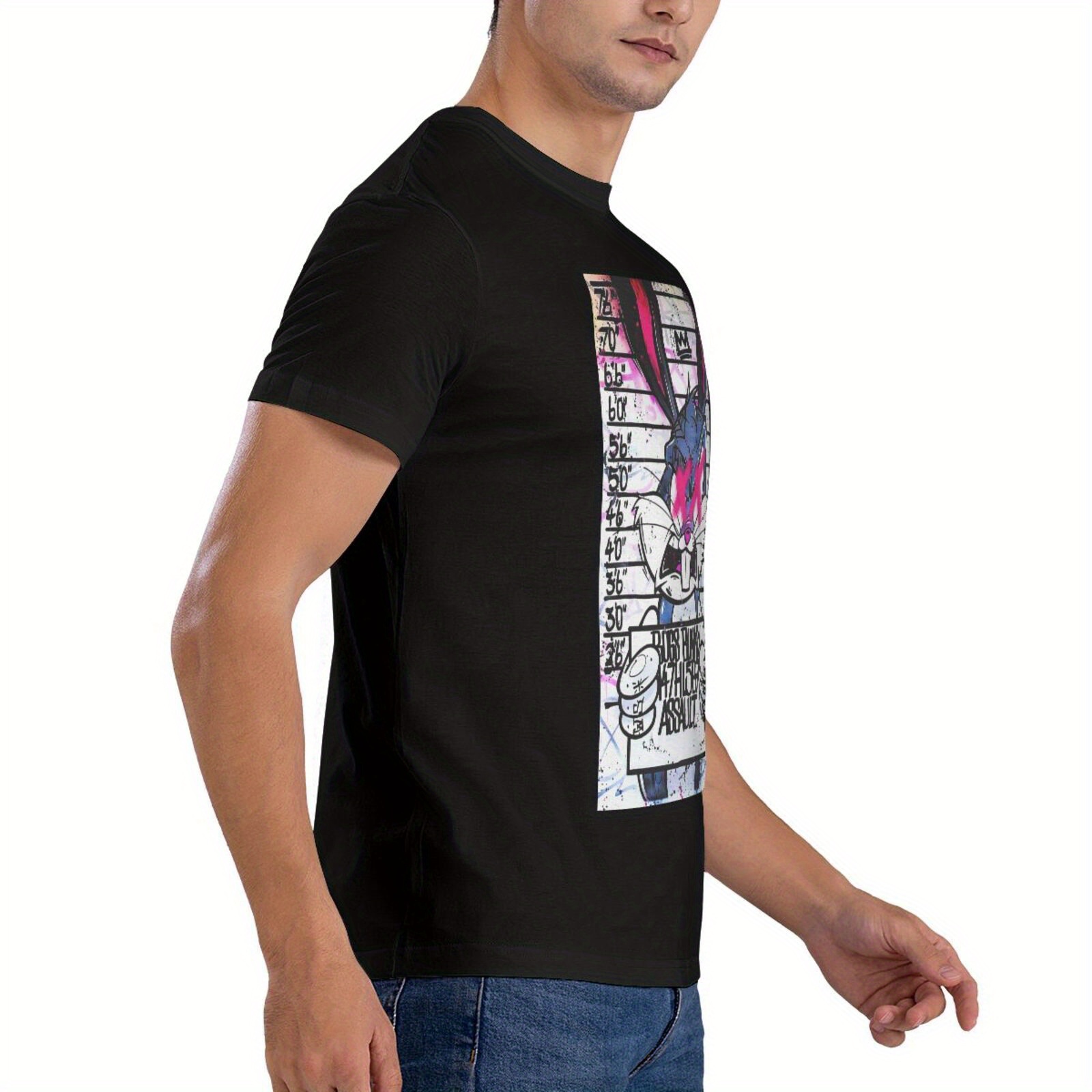 trendy cartoon angry bunny pattern print mens comfy t shirt graphic tee mens summer outdoor clothes mens clothing tops for men details 4