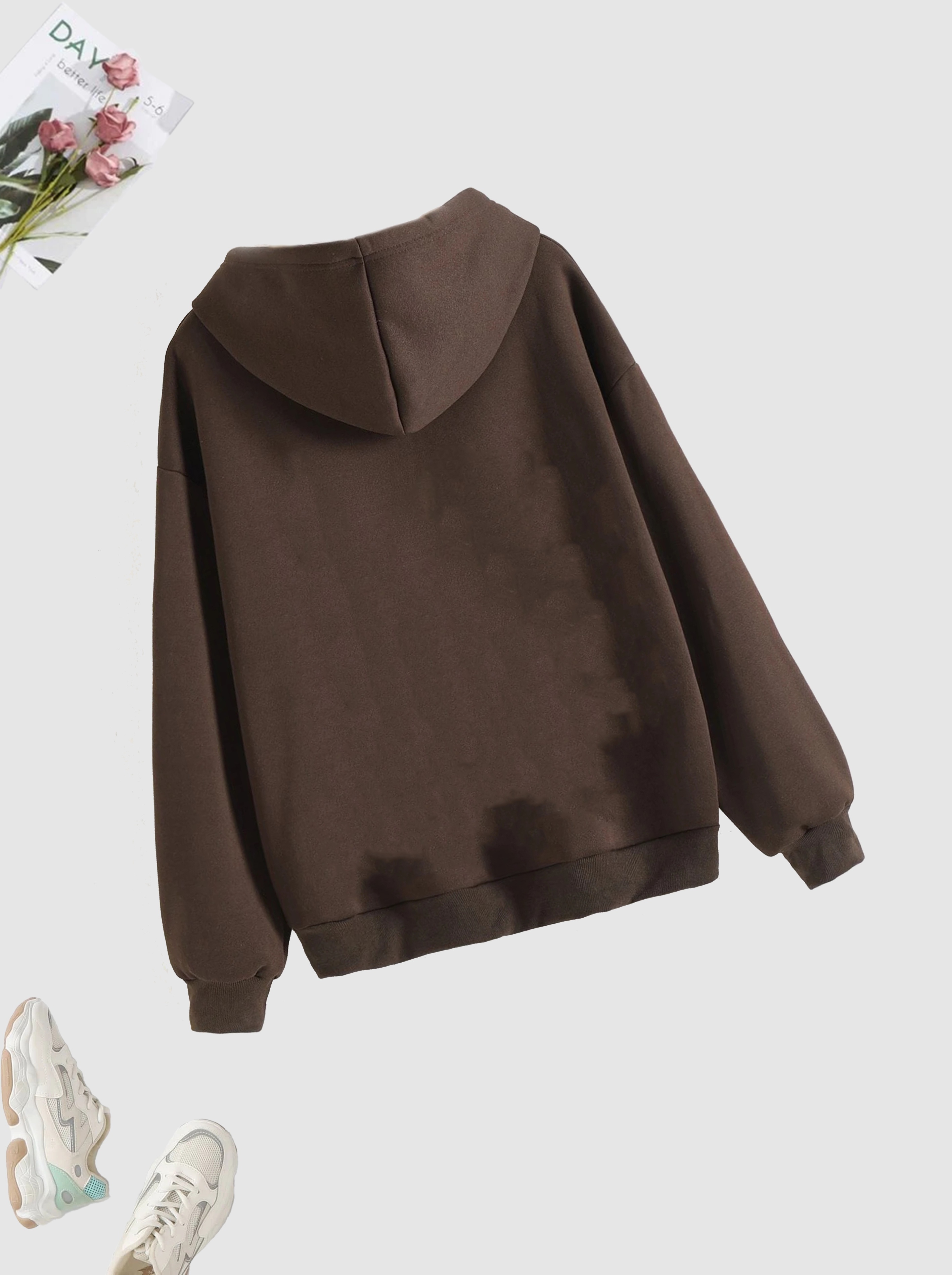 solid zip up hoodie casual long sleeve drawstring hoodies sweatshirt womens clothing details 3