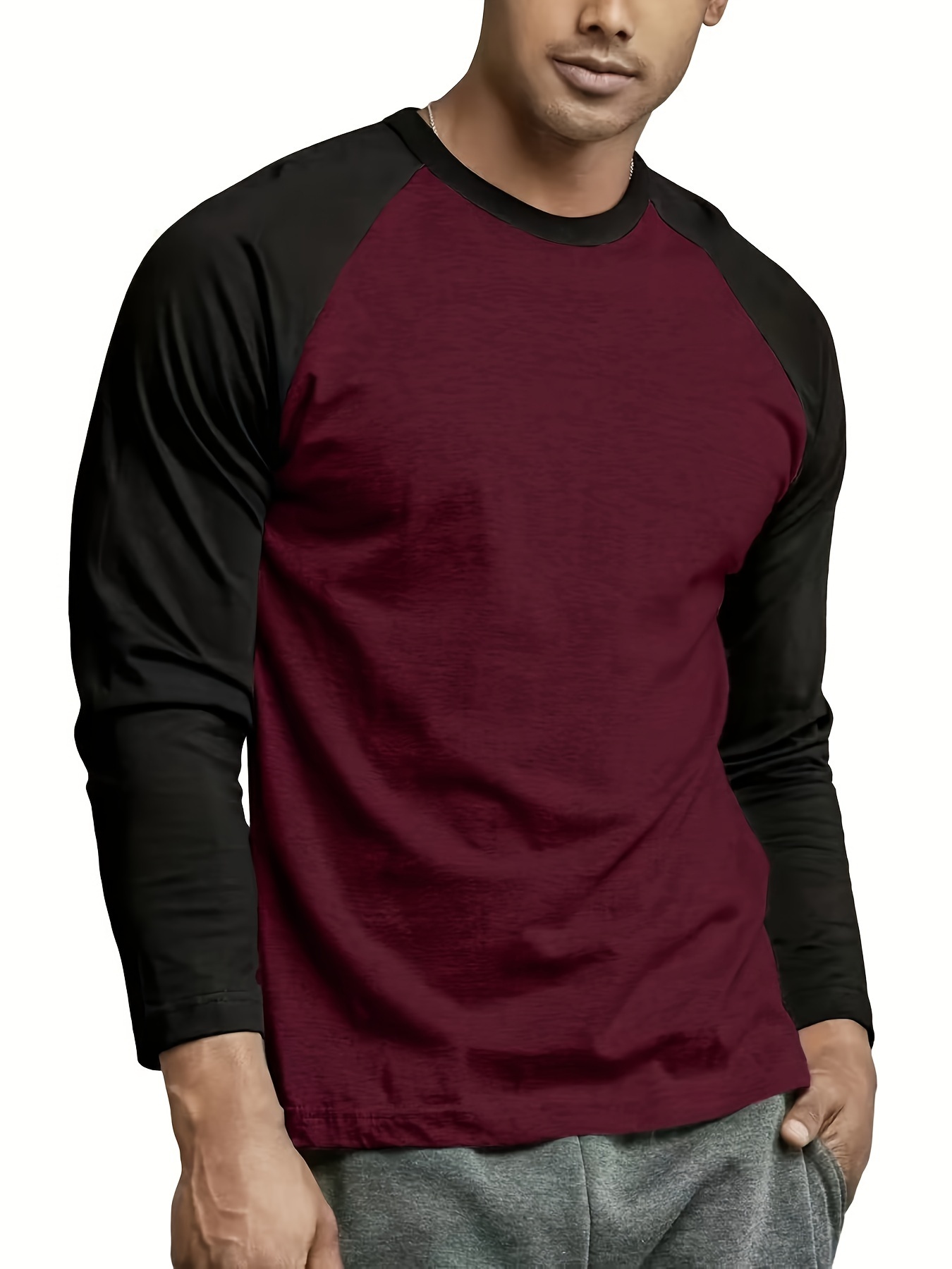 mens basic casual long sleeve color block raglan sleeve t shirt for spring fall details 6