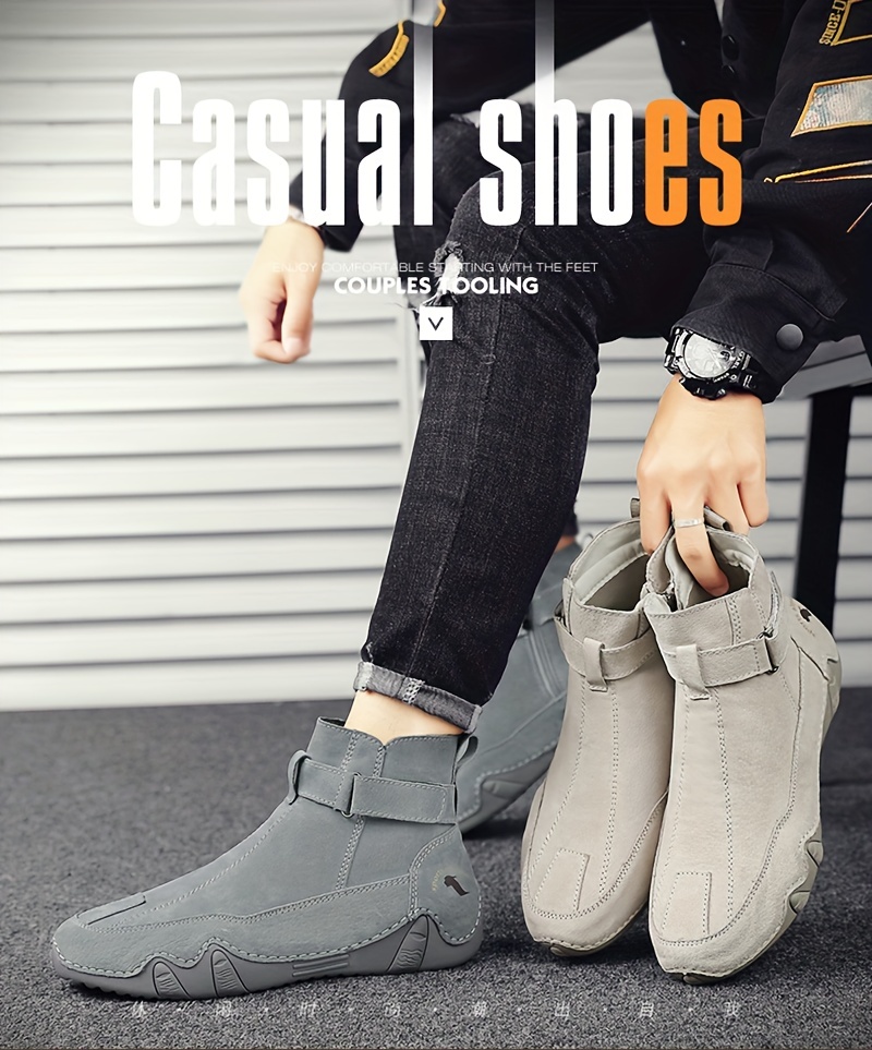 mens leather boots with zippers casual walking shoes high top sneakers details 0