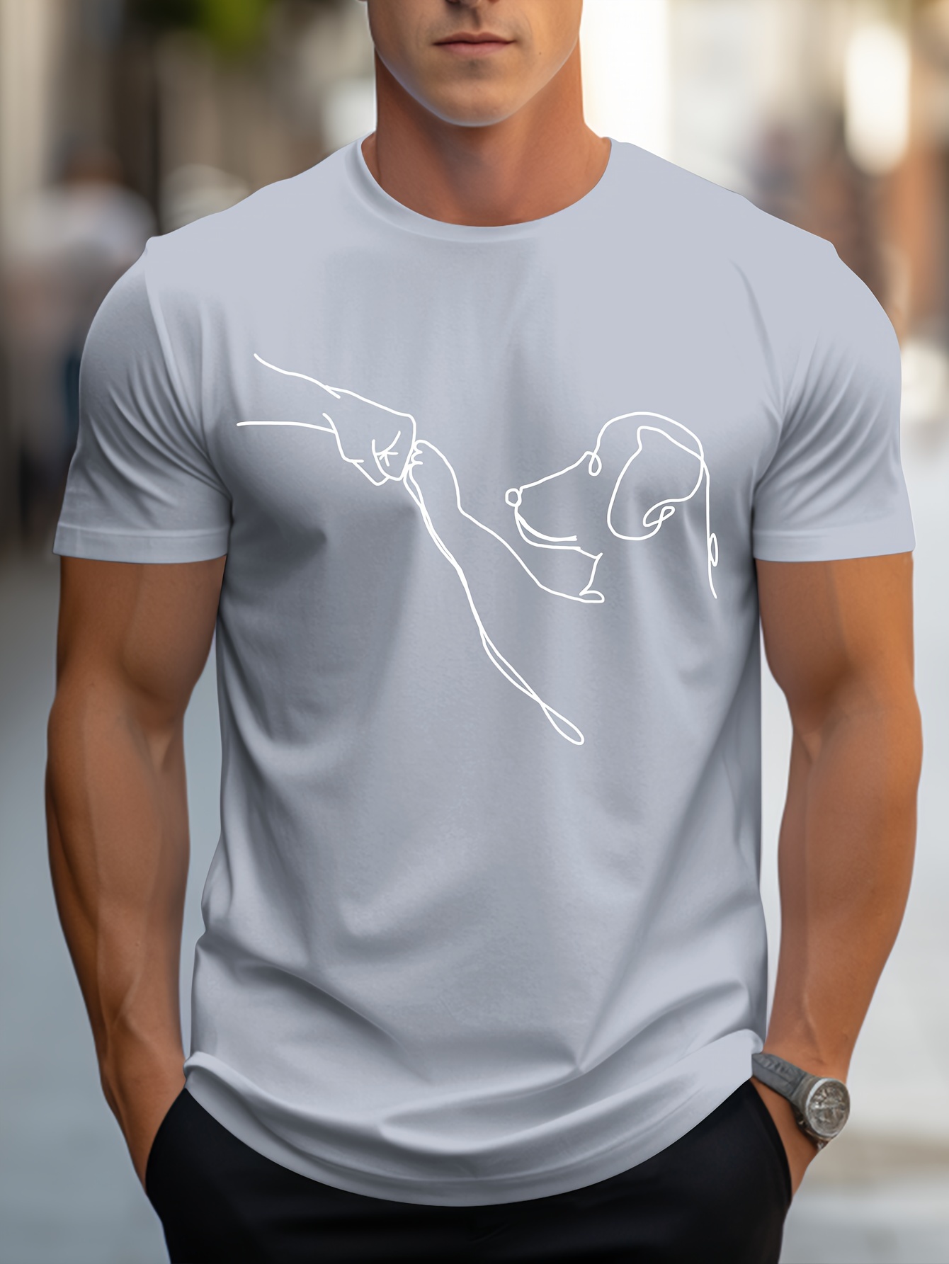 crew neck funny dog and fist print mens fashionable summer short sleeve sports t shirt comfortable and versatile details 5