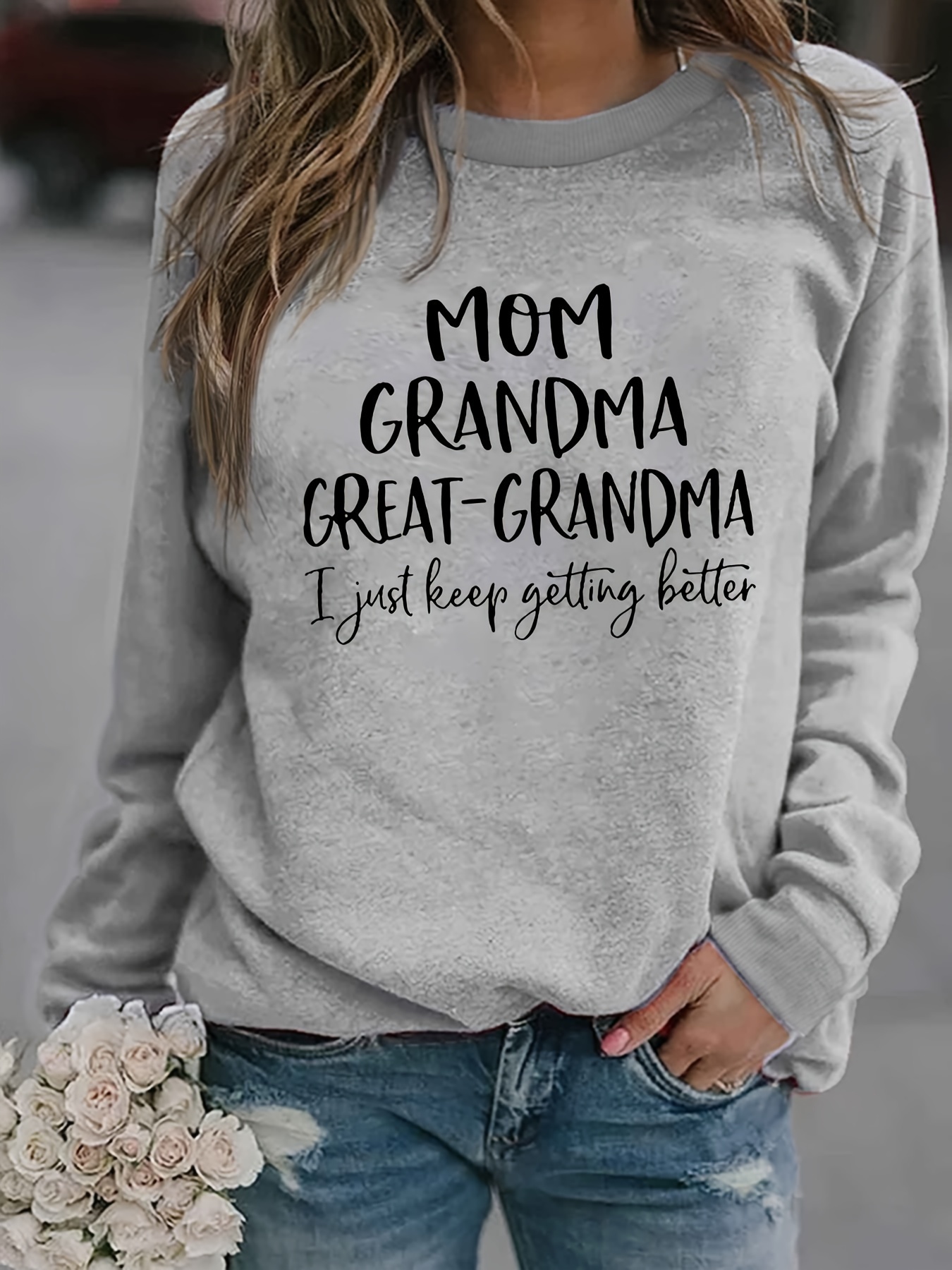 grandma print sweatshirt casual long sleeve crew neck sweatshirt for spring fall womens clothing details 10