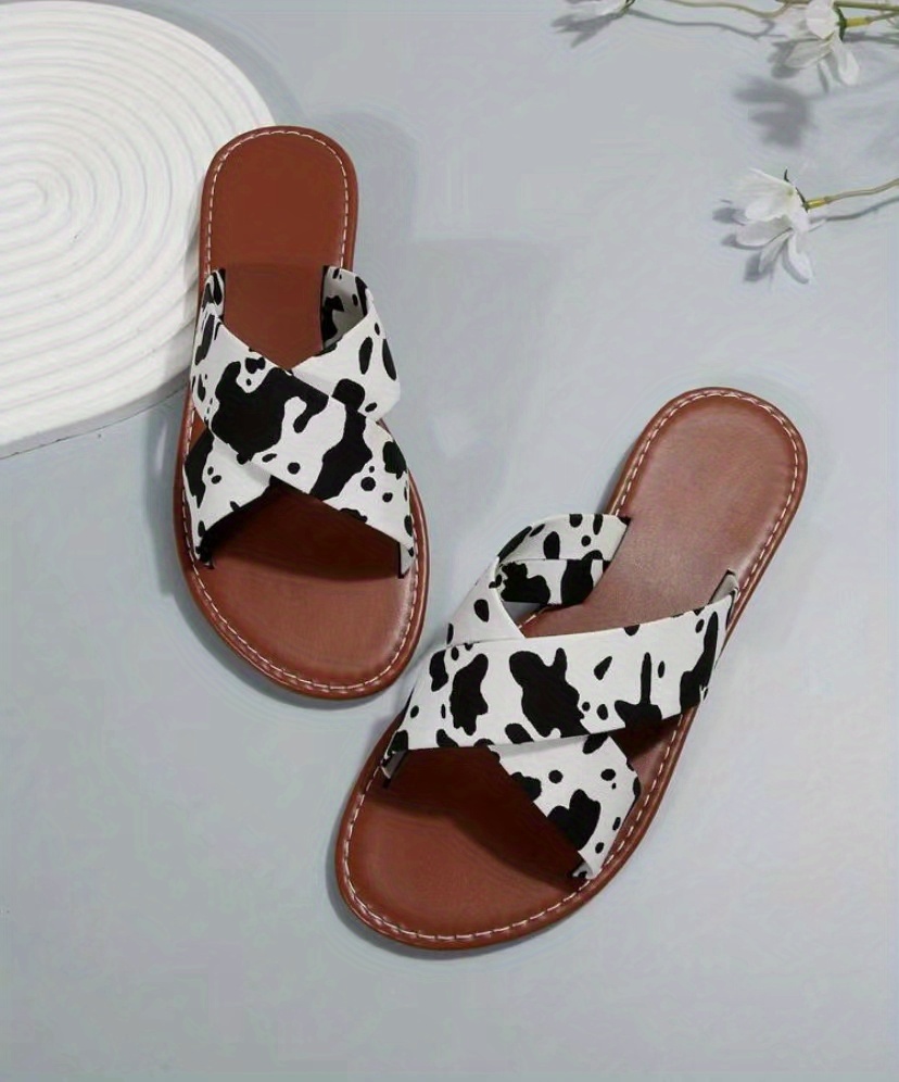 womens cross strap flat slippers solid color open toe non slip slides casual outdoor beach slippers details 9