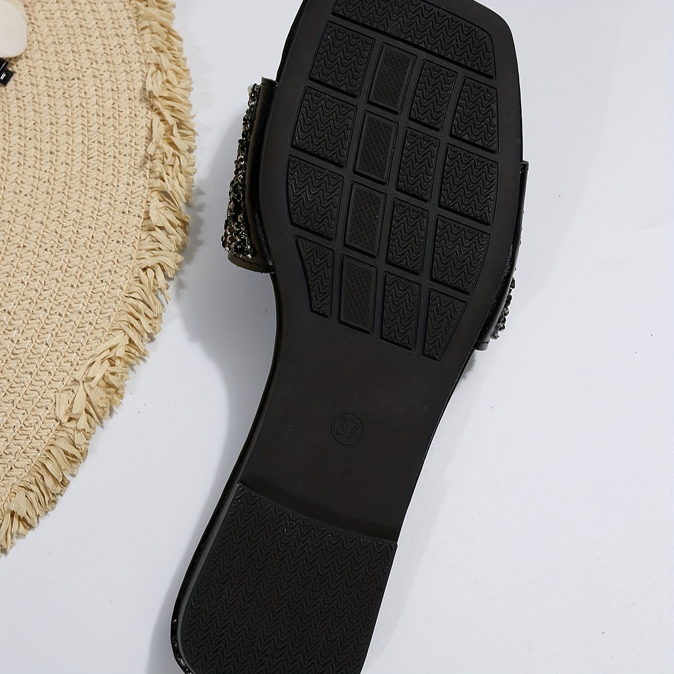 womens solid color flat sandals slip on casual rhinestone pattern shoes lightweight beach comfy slides details 2