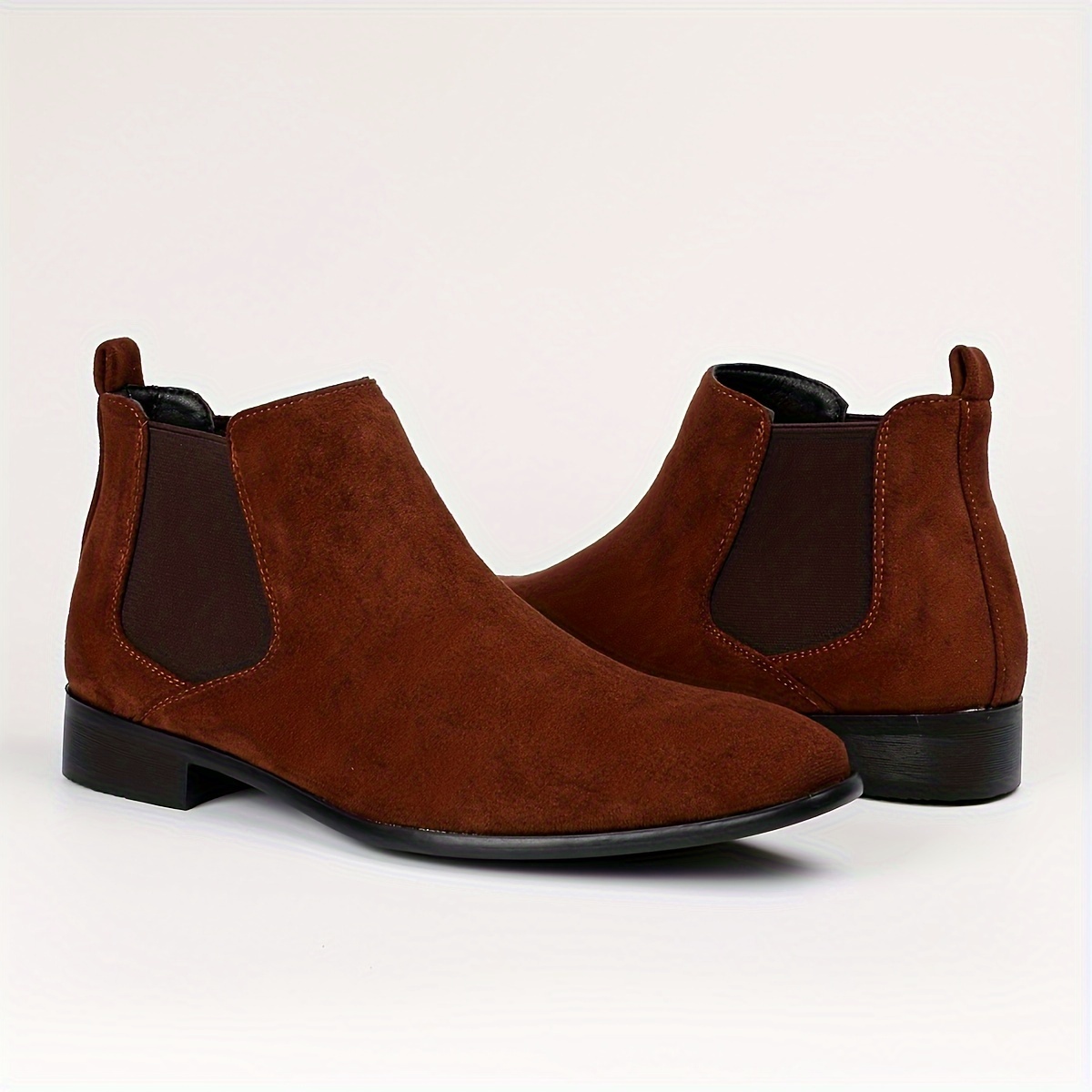 mens solid color squared toe chelsea boots wear resistant anti skid slip on ankle boots for business office details 6