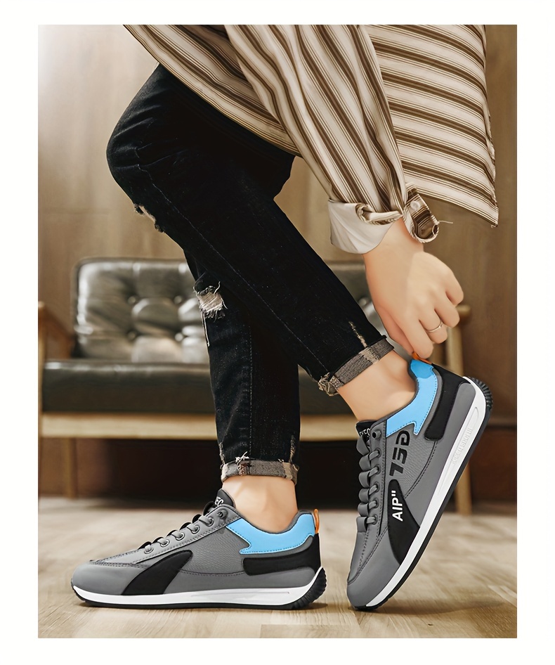 mens trendy versatile sneakers casual durable slip resistant comfy lace up sneakers for outdoor activities details 3