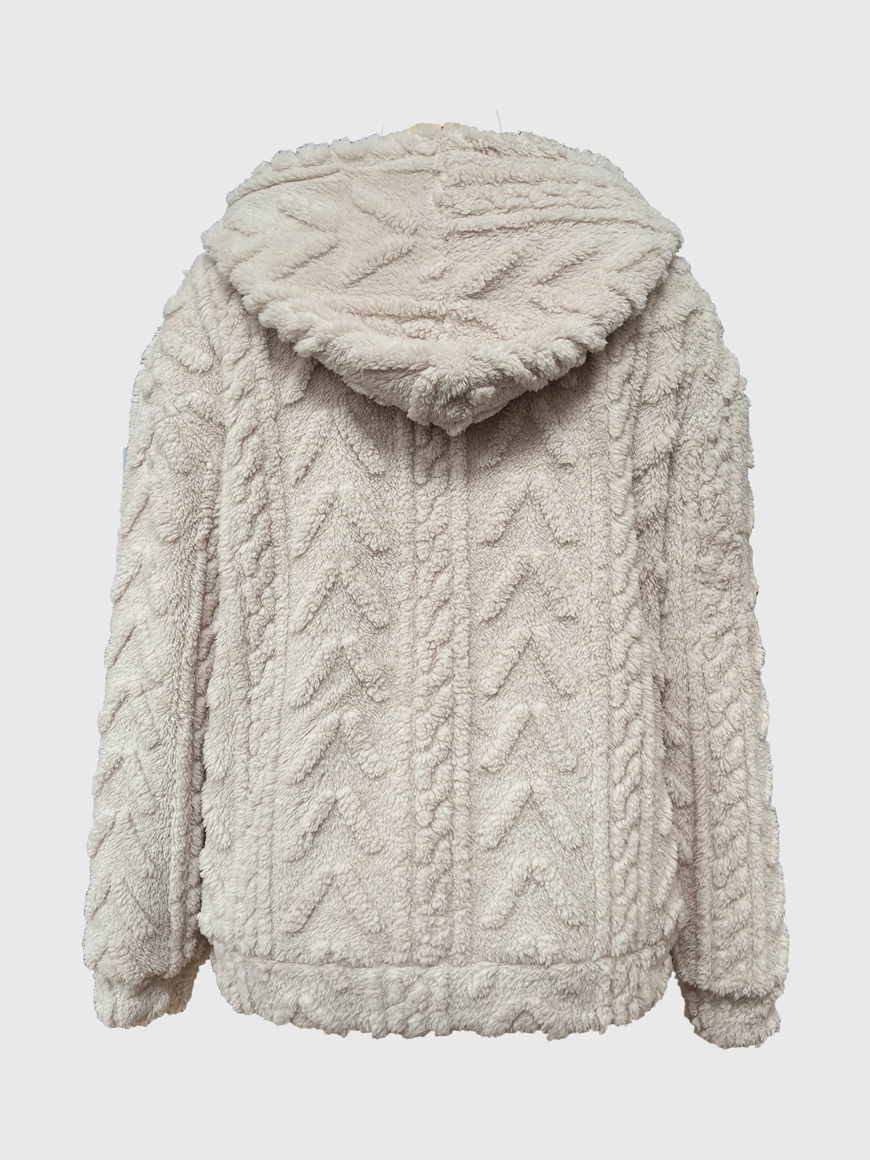 solid teddy bear textured hoodie casual long sleeve kangaroo pocket hoodie sweatshirt womens clothing details 3