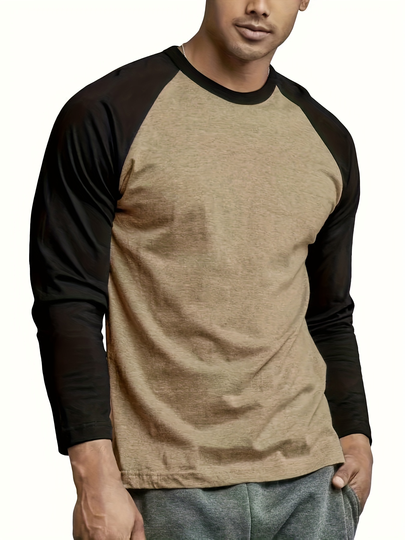mens basic casual long sleeve color block raglan sleeve t shirt for spring fall details 27