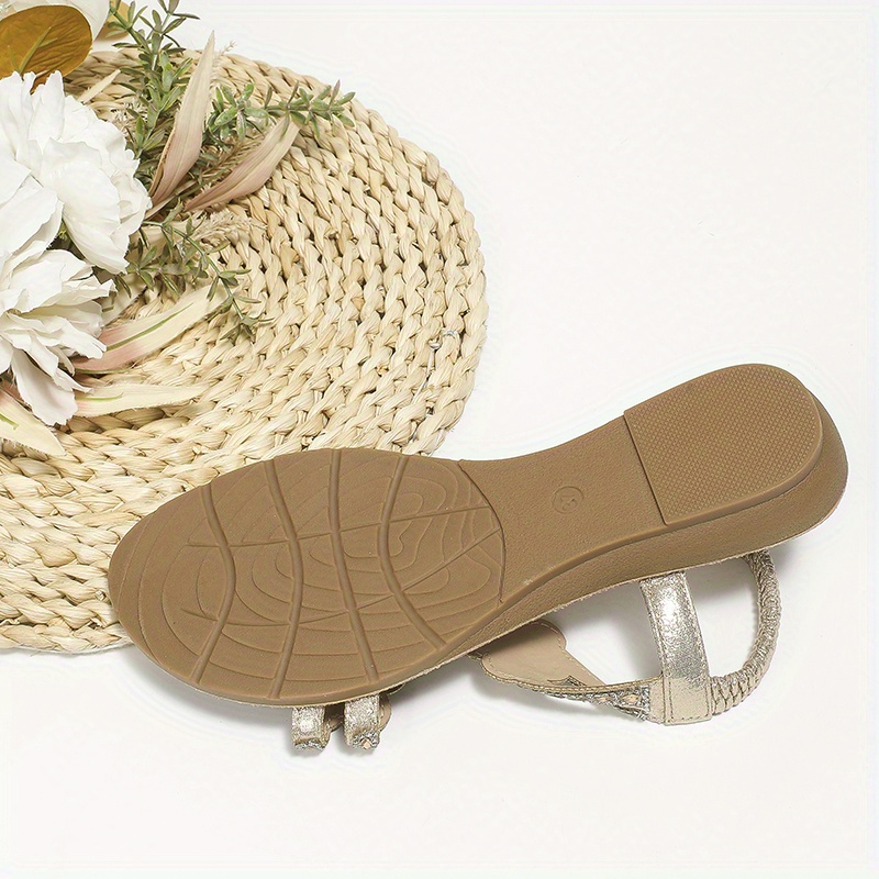 floral rhinestone flat sandals, womens floral rhinestone flat sandals boho style open toe elastic strap shoes casual beach sandals details 11