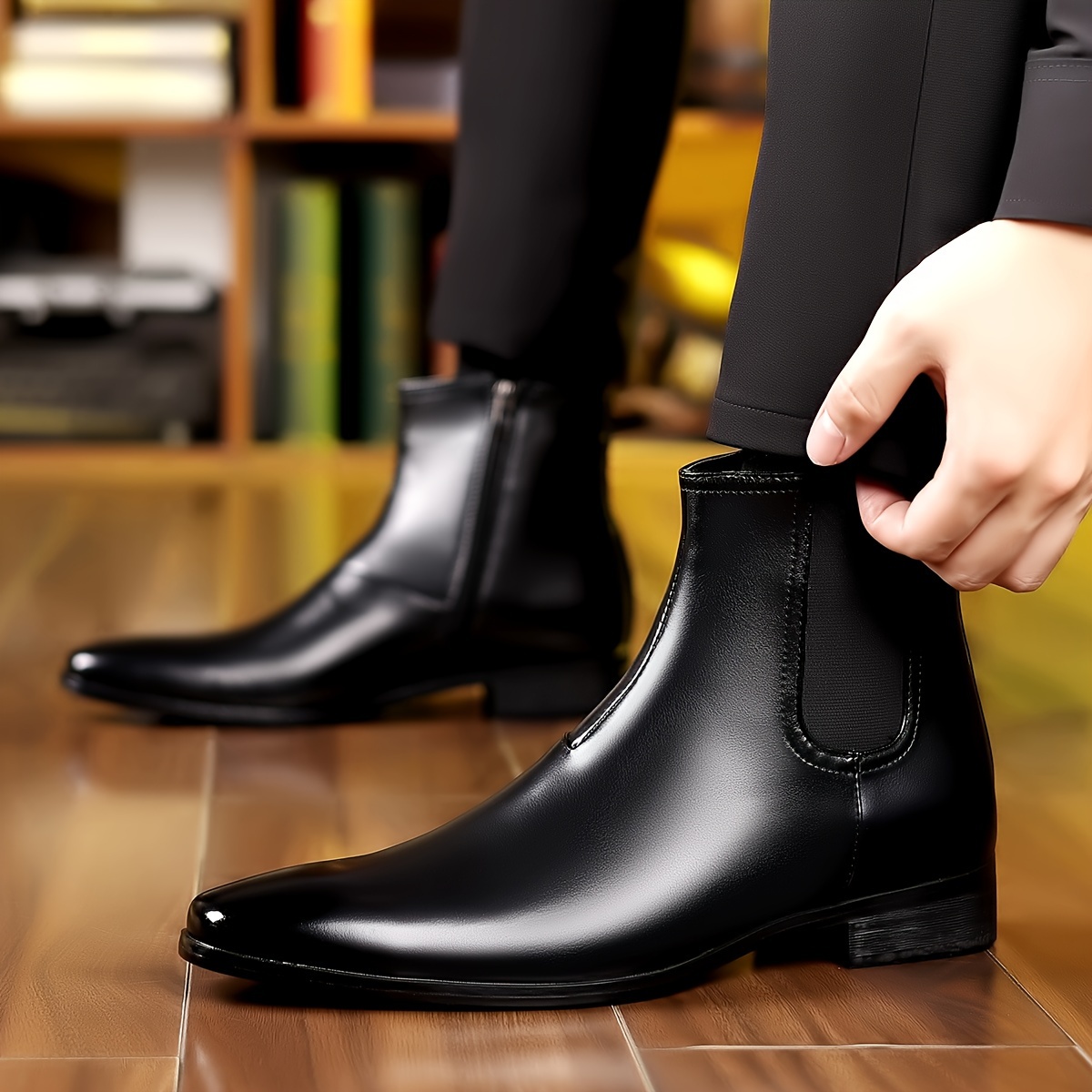 mens fashion casual pu leather boots non slip formal dress shoes with side zippers for outdoor details 2