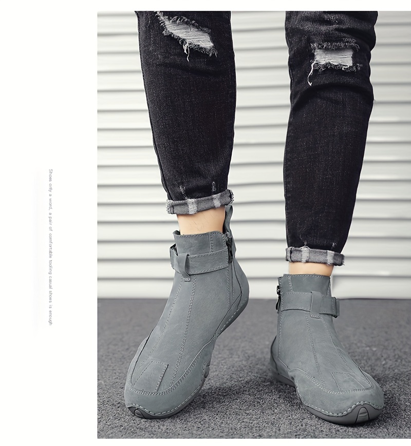 mens leather boots with zippers casual walking shoes high top sneakers details 9