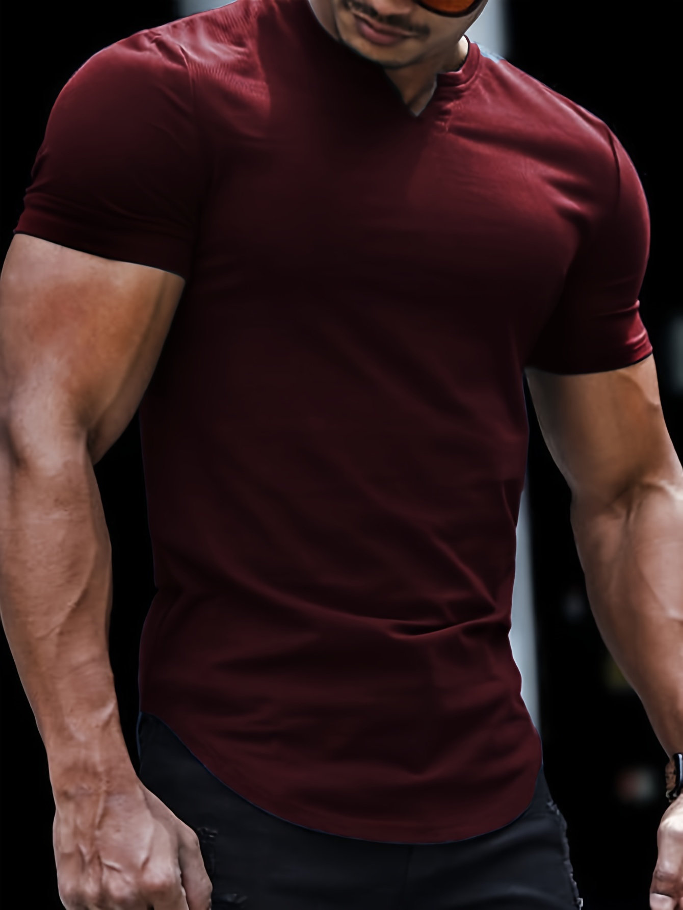 solid color mens comfy v neck medium stretch t shirt mens summer clothes mens outfits details 30