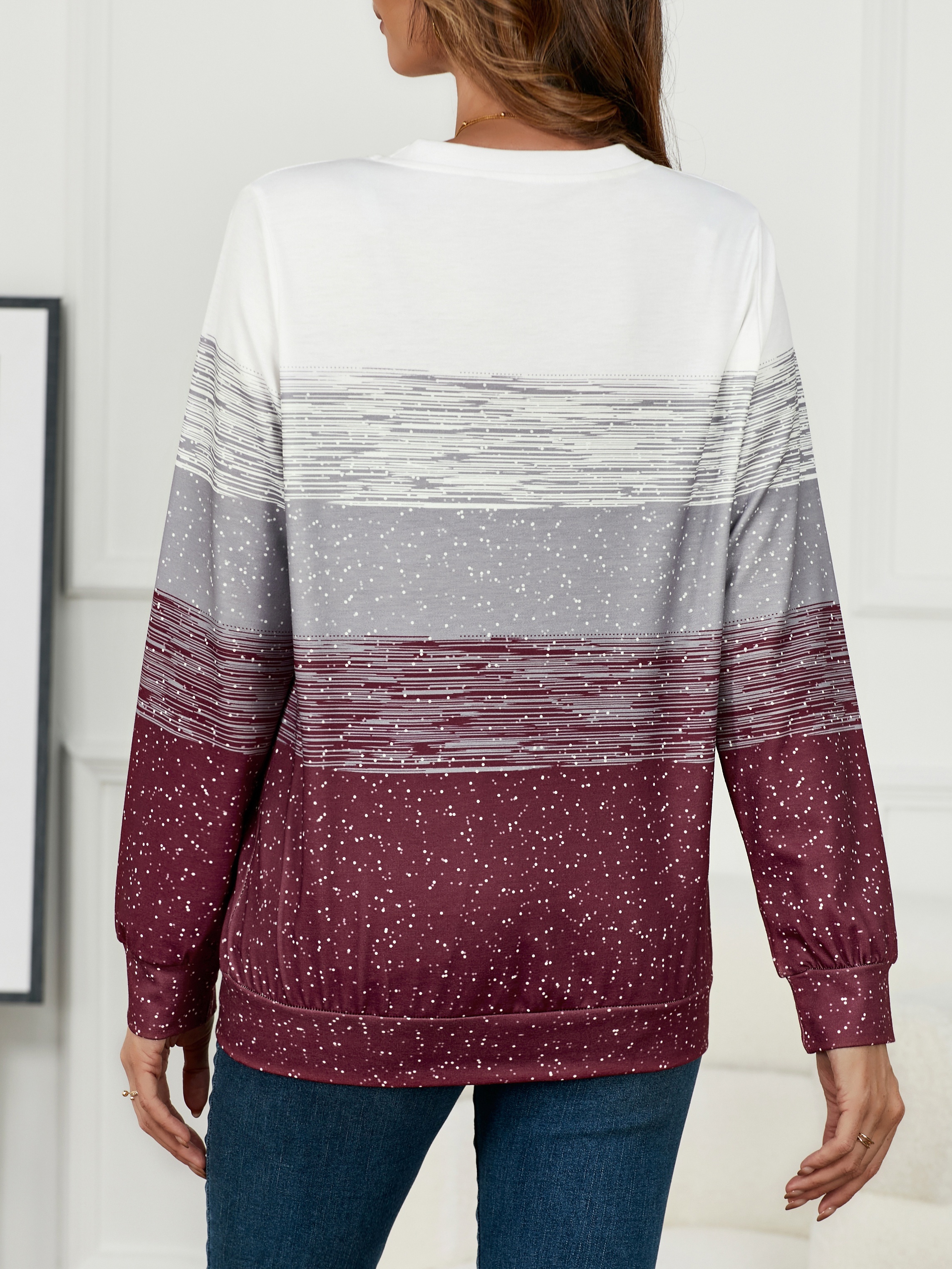 color block pullover sweatshirt casual long sleeve crew neck sweatshirt for fall winter womens clothing details 0