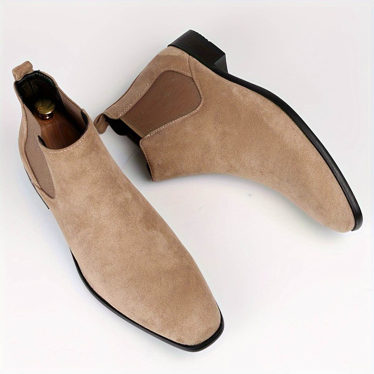 mens solid color squared toe chelsea boots wear resistant anti skid slip on ankle boots for business office details 4