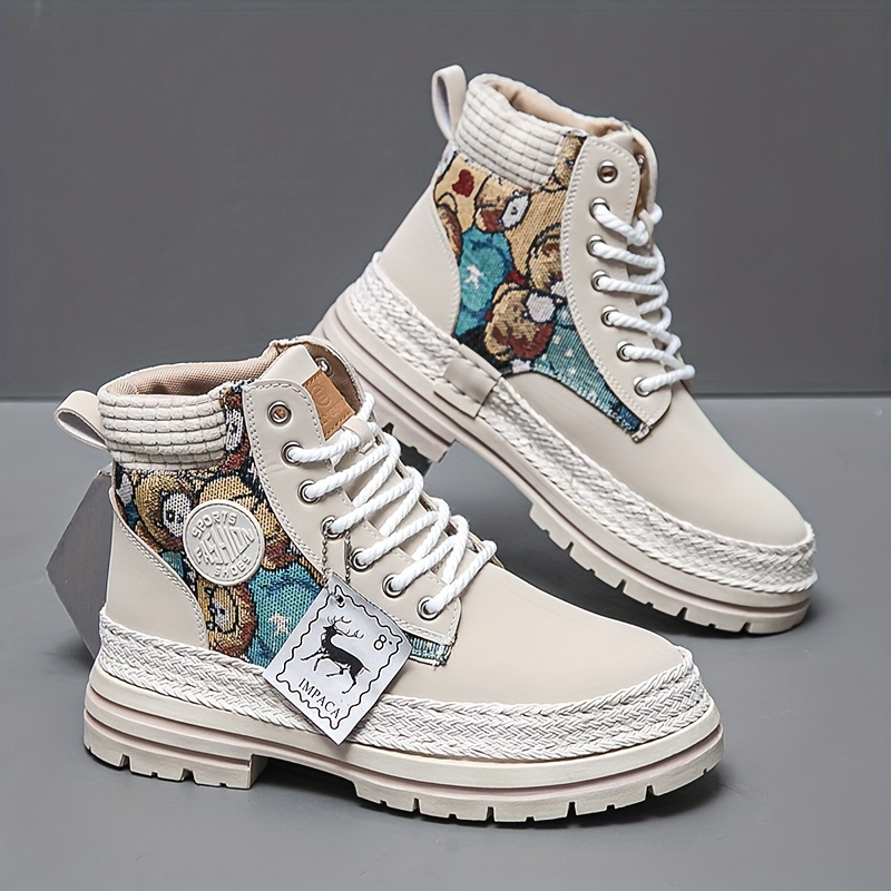 mens casual high boots durable slip resistant lace up walking shoes with thick soles for outdoor spring autumn and winter details 7