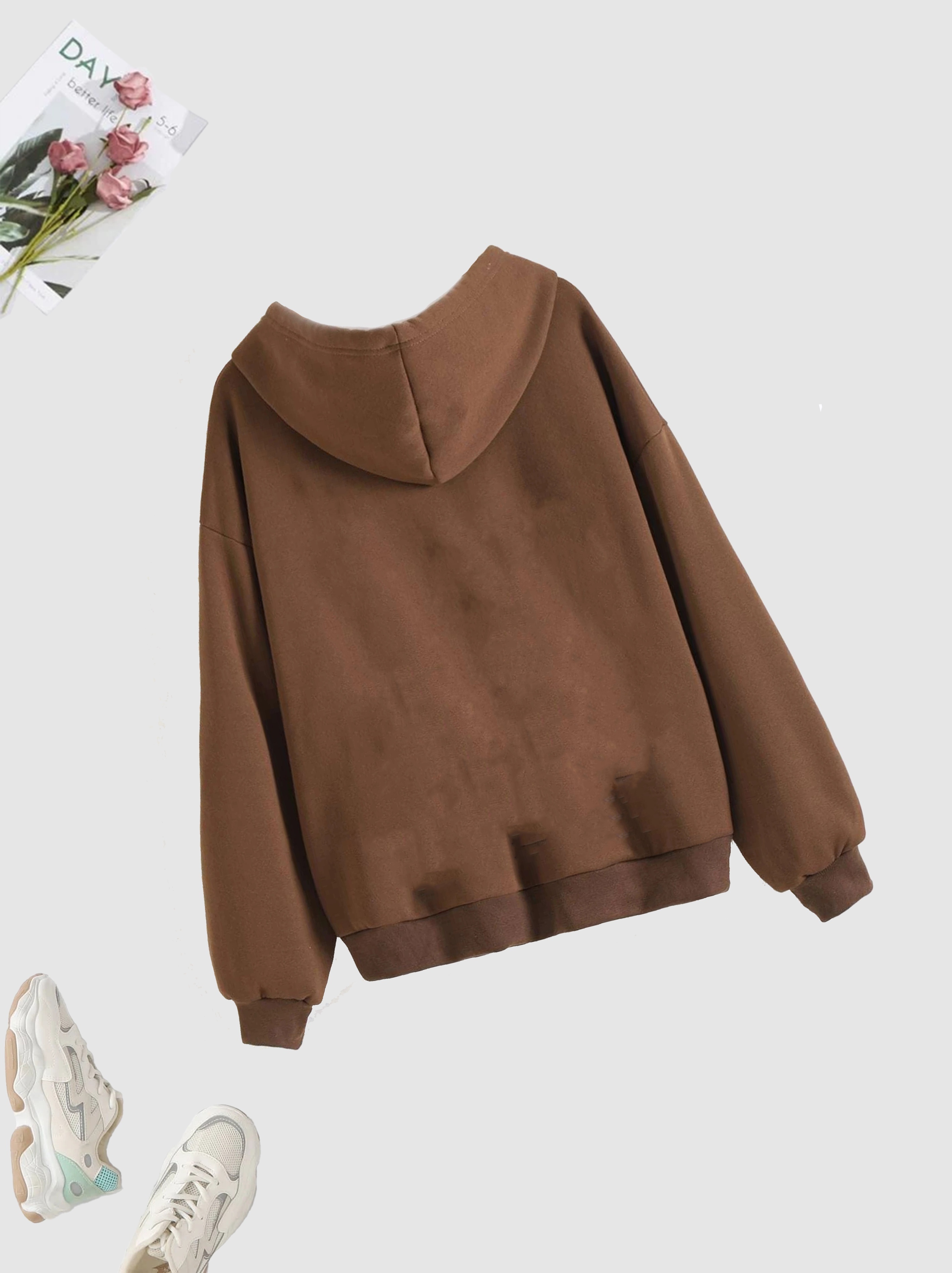 solid zip up hoodie casual long sleeve drawstring hoodies sweatshirt womens clothing details 7