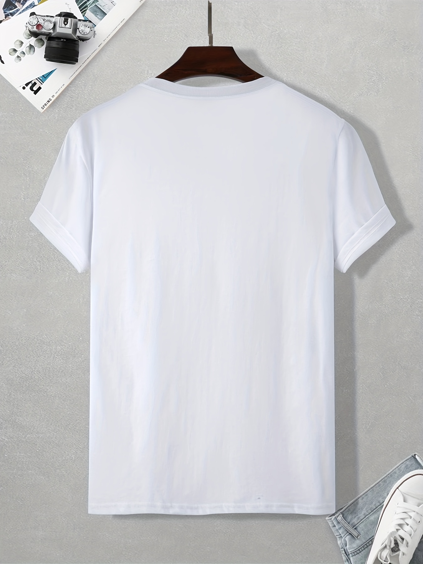mountain and compass pattern print mens comfy t shirt graphic tee mens summer outdoor clothes mens clothing tops for men details 1