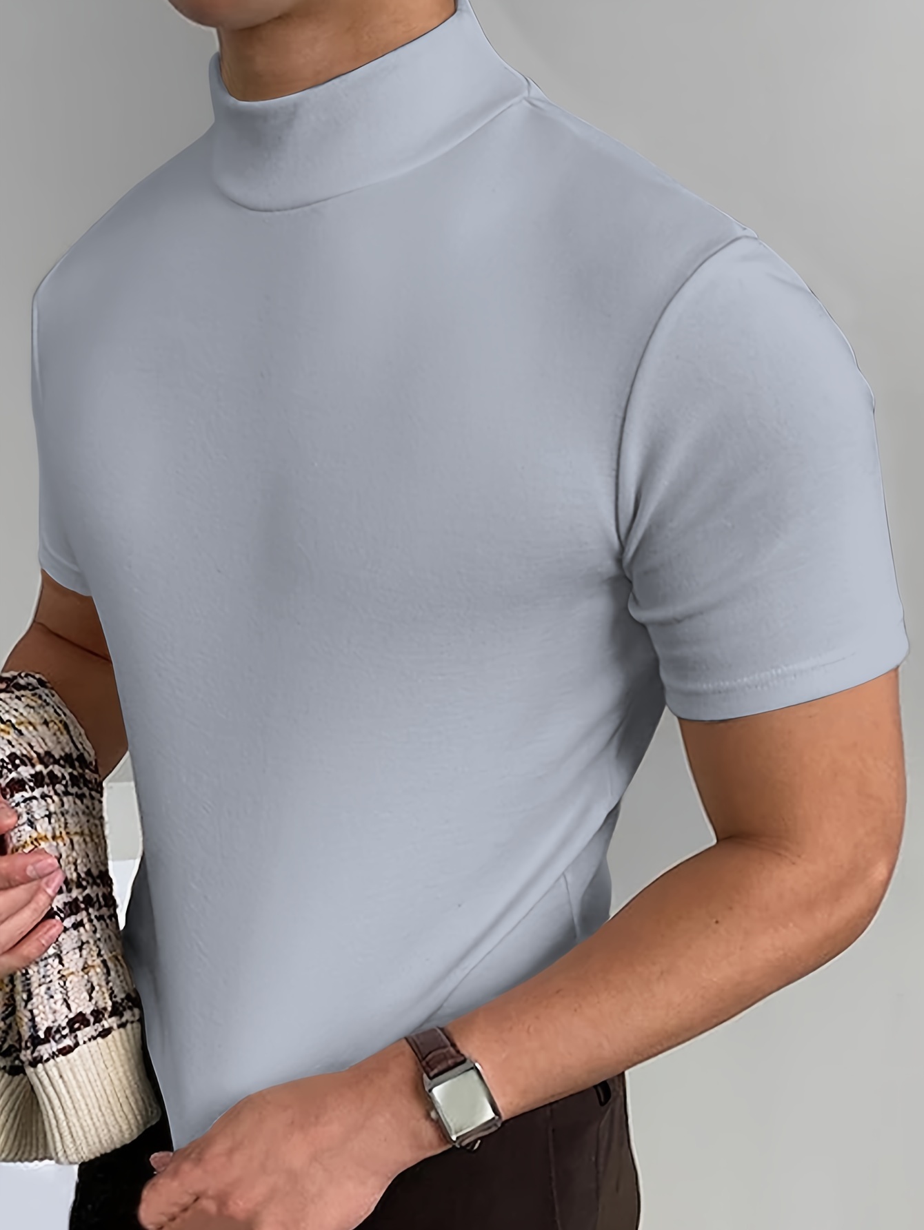 mens high neck stretch elegant t shirt details 15