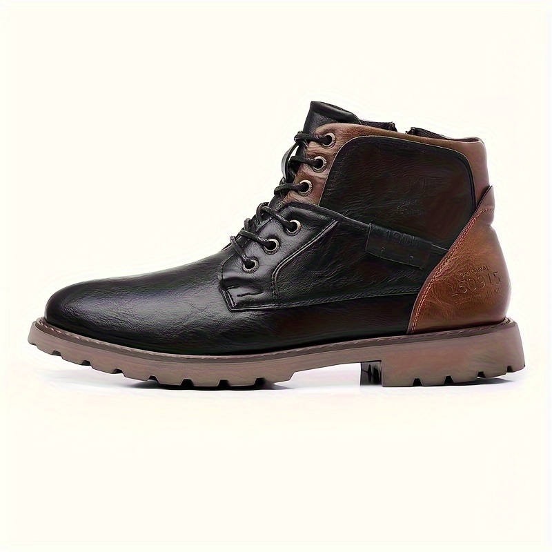 mens vintage desert boots windproof side zippered lace up high top boots for outdoor activities details 7