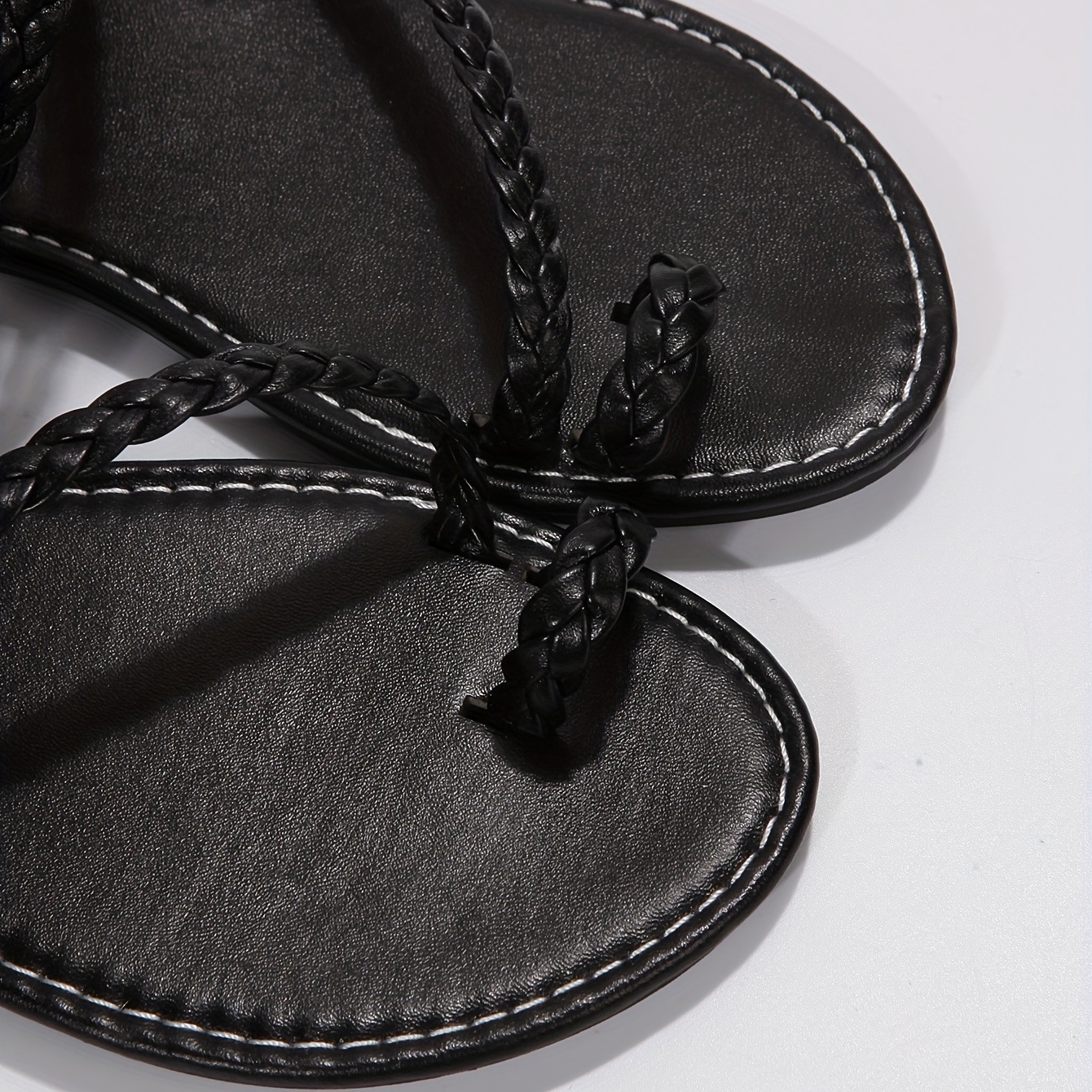 womens braided straps flat sandals solid color toe loop beach shoes causal vacation summer shoes details 5