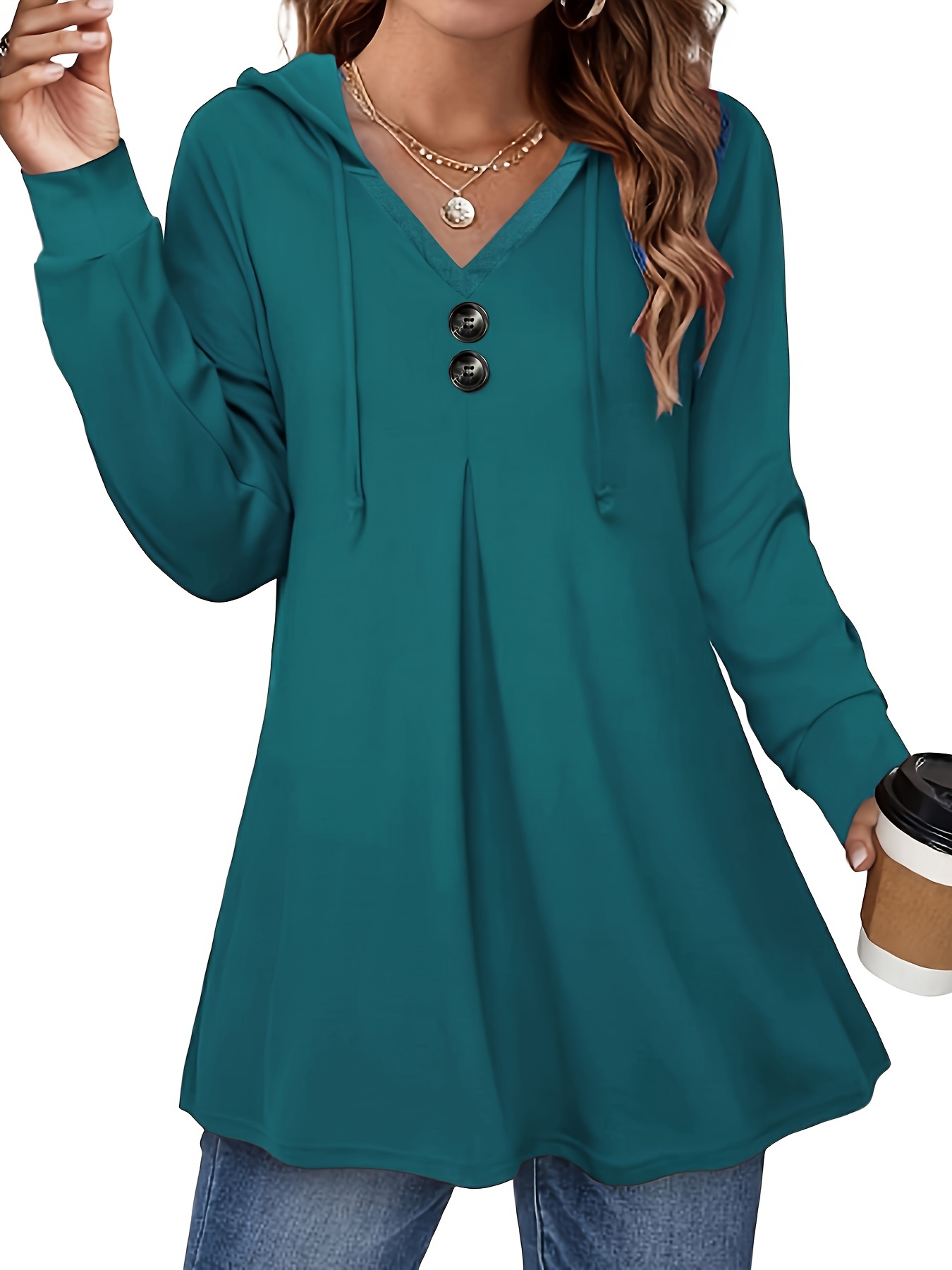 button front drawstring hoodie casual long sleeve hoodies sweatshirt womens clothing details 3