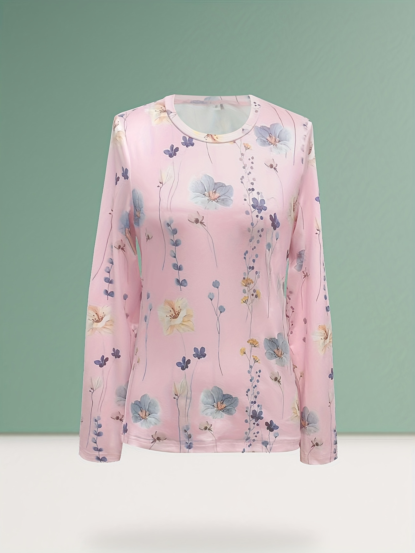 floral print sweatshirt casual long sleeve crew neck sweatshirt for spring fall womens clothing details 27
