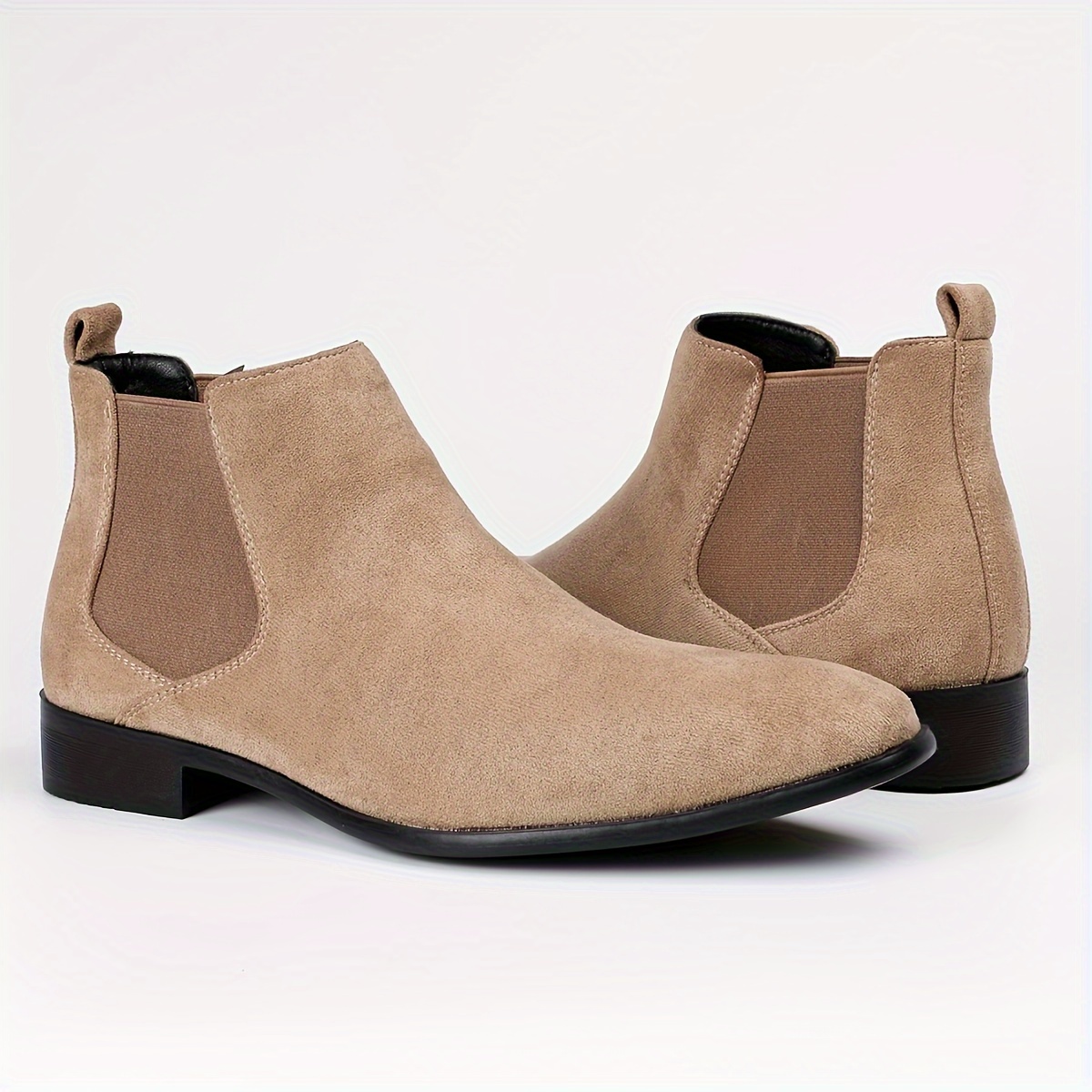 mens solid color squared toe chelsea boots wear resistant anti skid slip on ankle boots for business office details 5