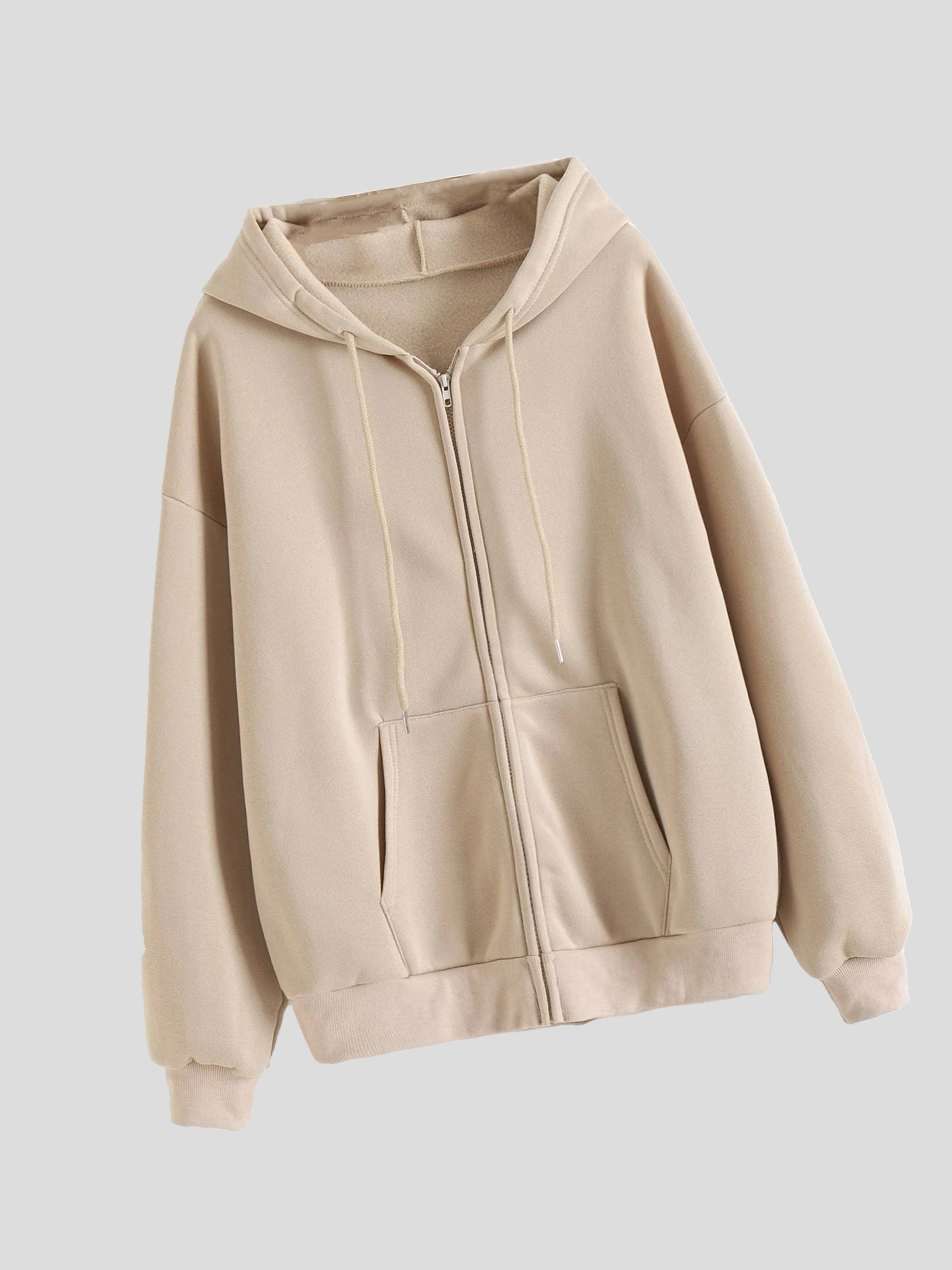 solid zip up hoodie casual long sleeve drawstring hoodies sweatshirt womens clothing details 8