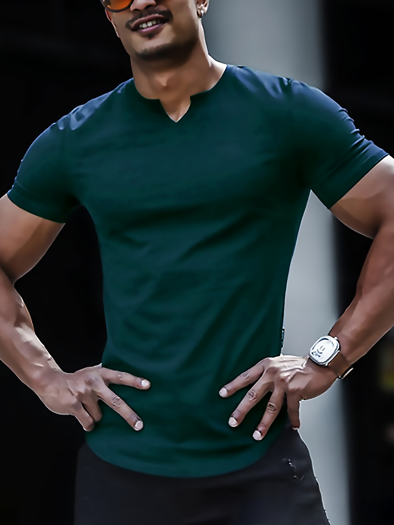 solid color mens comfy v neck medium stretch t shirt mens summer clothes mens outfits details 40