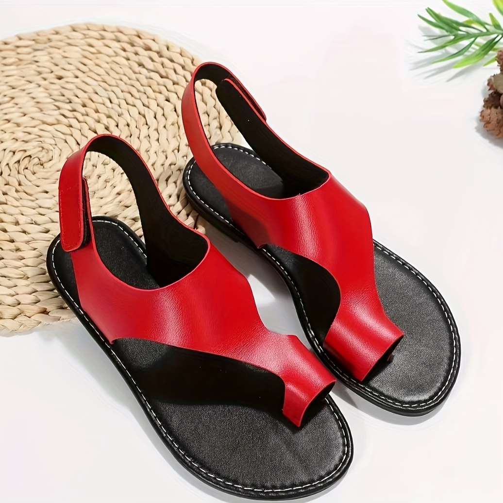 womens toe loop flat sandals solid color slingback shoes casual going out roman sandals details 2