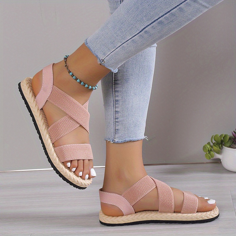 womens solid color flat sandals open toe elastic strap slip on shoes casual outdoor beach sandals details 4