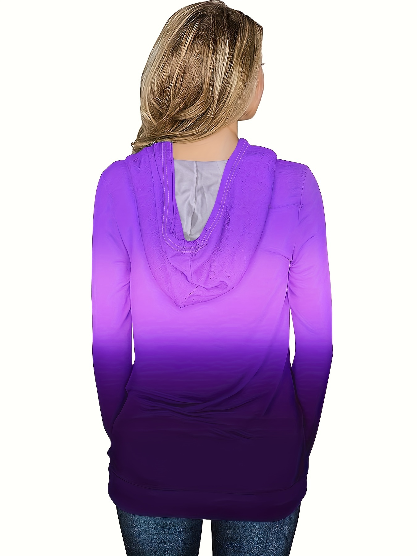 ombre kangaroo pocket hoodie casual long sleeve drawstring hoodies sweatshirt womens clothing details 19