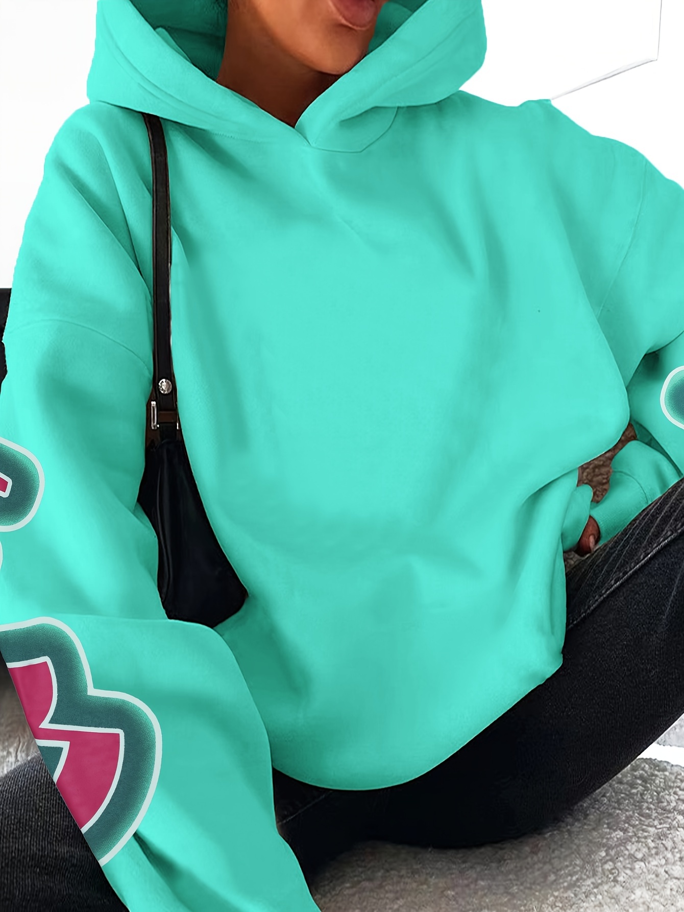 letter print loose hoodie casual long sleeve hoodies sweatshirt womens clothing details 6